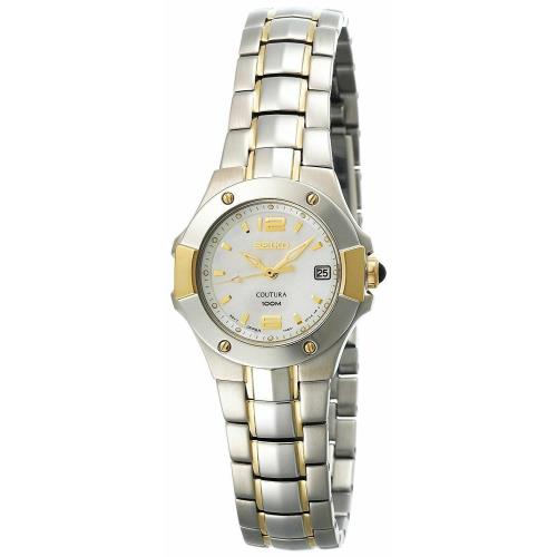 Seiko SXD654 Women`s Mother of Pearl Coutura Two-tone Stainless Dress Watch - White Mother of Pearl Dial, Two-Tone Band