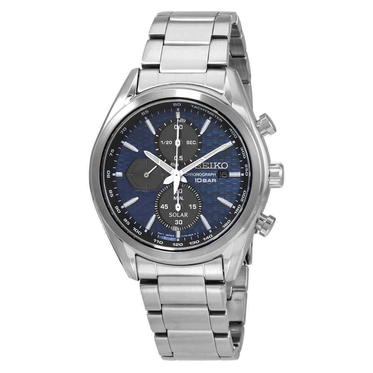 Seiko Chronograph Blue Dial Solar-powered Men`s Watch SSC801P1 - Dial: Blue, Band: Silver, Bezel: Silver