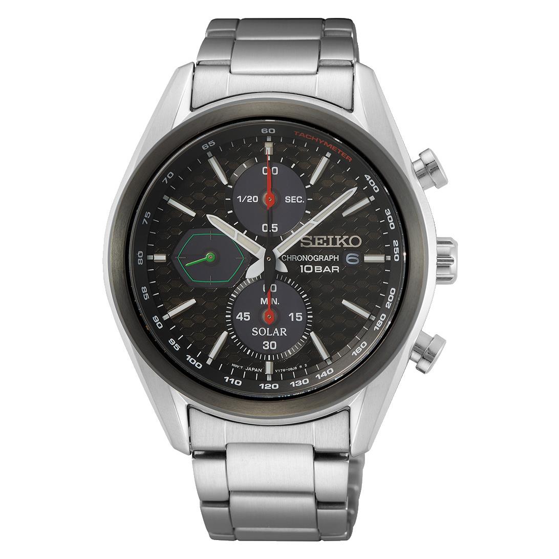 Seiko Chronograph Black Dial Stainless Steel Men`s Watch SSC803