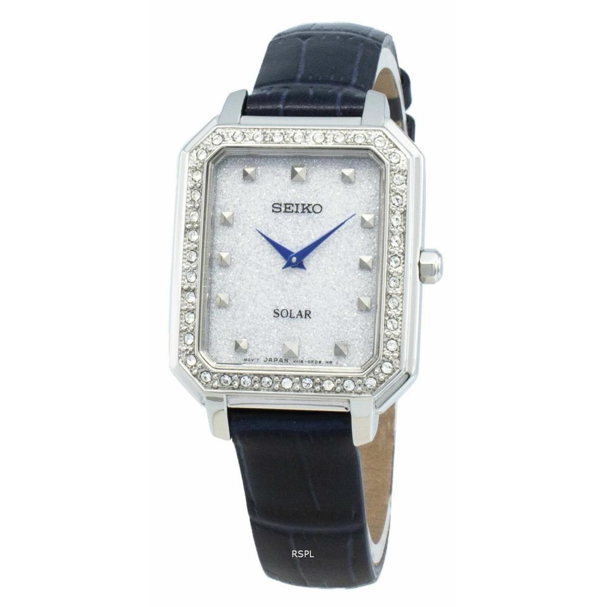 Seiko Women`s Diamonds Solar White Dial Leather Band Watch SUP429 - White