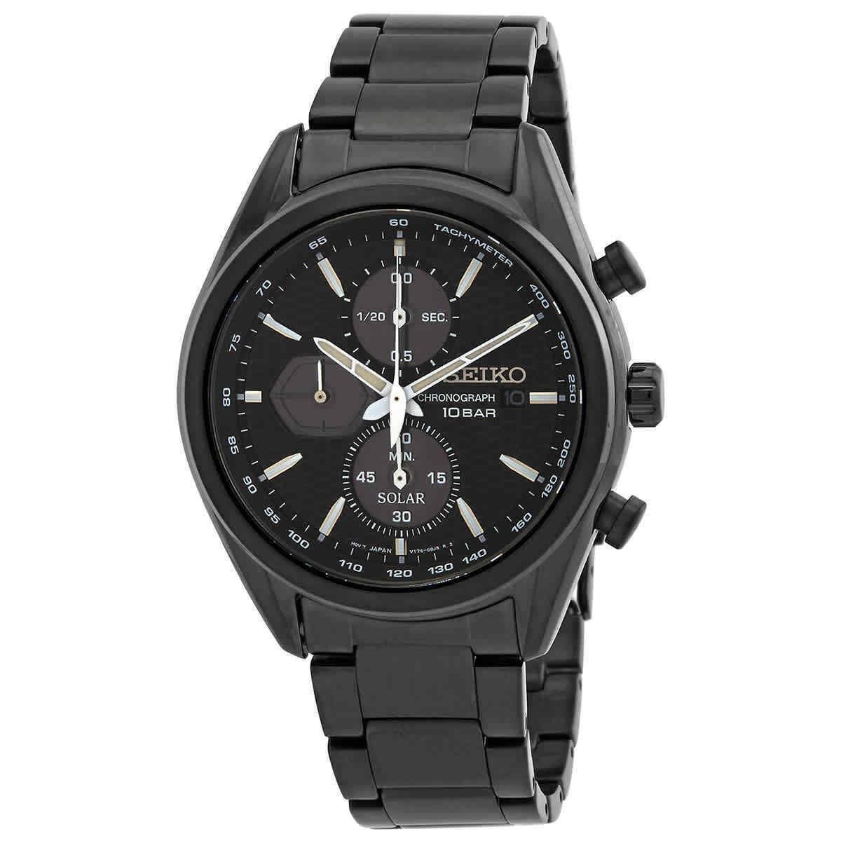 Seiko Solar Chronograph Quartz Black Dial Men`s Watch SSC773 - Dial: Black, Band: Gray, Bezel: Gray