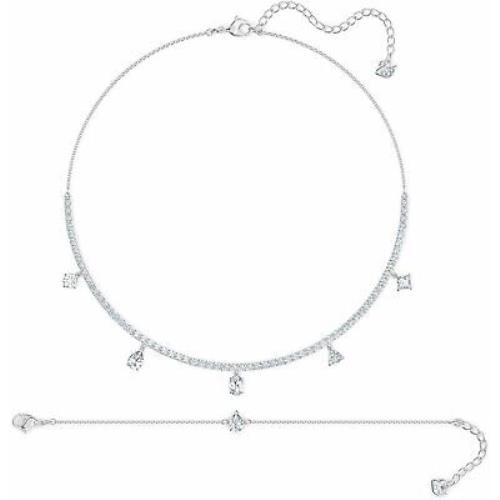 Swarovski Tennis Deluxe Mixed Rhodium Plated Necklace and Bracelet Jewelry Set