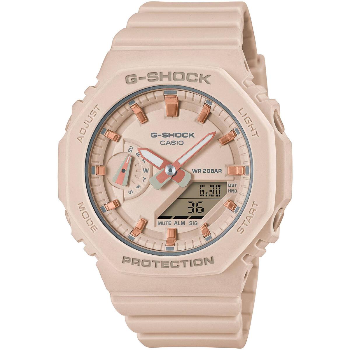 Casio Women`s Watch G-shock Pink Analog-digital Dial Resin Strap GMAS2100-4A - Face: Pink, Dial: Pink, Band: Beige