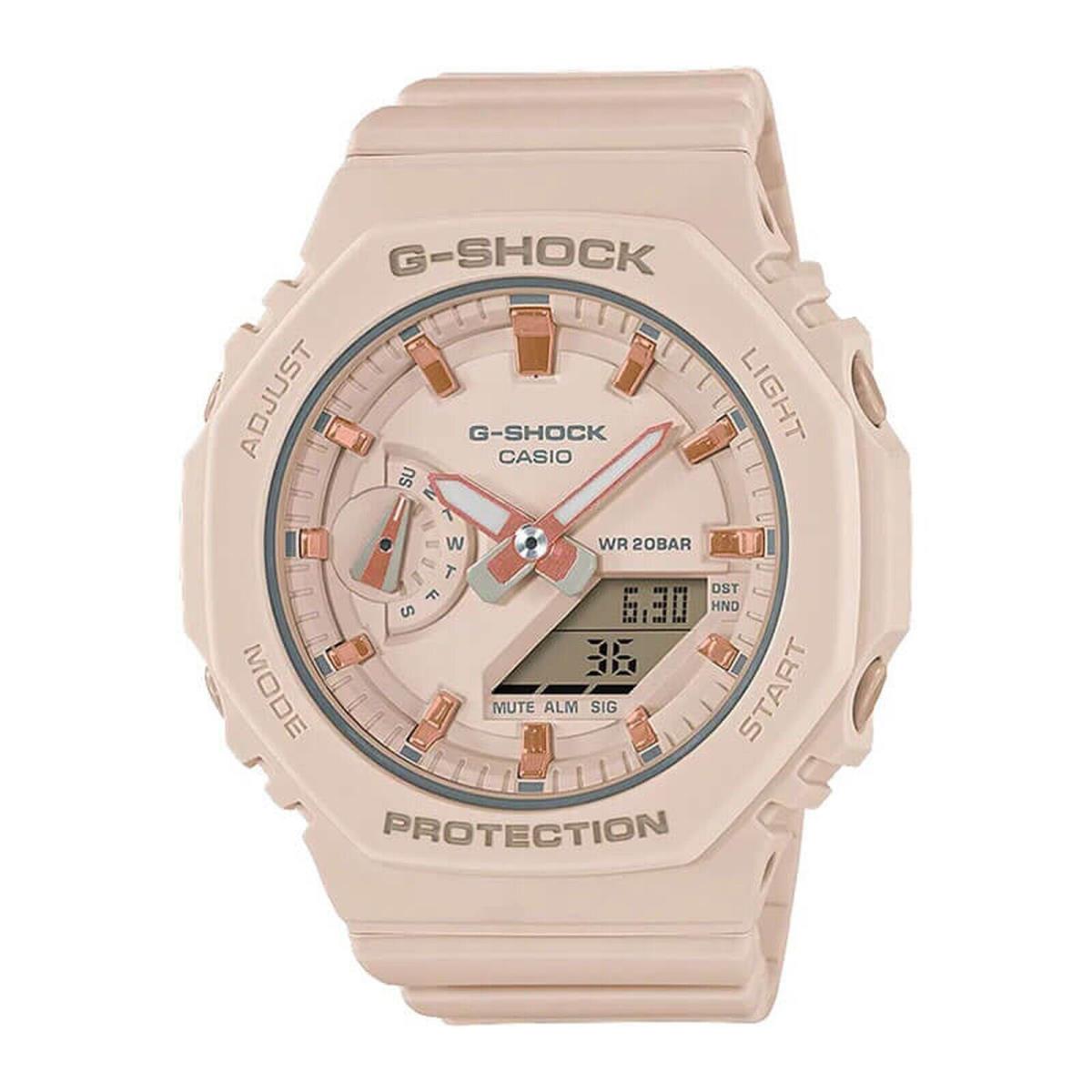 Casio G-shock GMAS2100-4A Pink Analog-digital Dial Resin Strap Watch - Face: Pink, Dial: Pink, Band: Beige