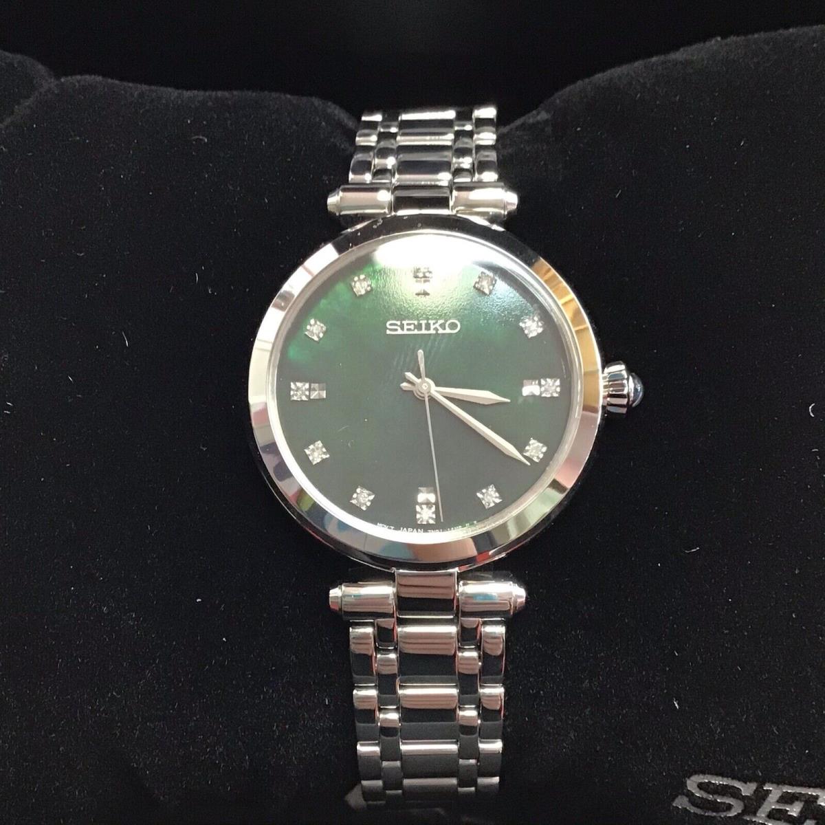 Seiko Women s Stainless Steel Green Dial Diamond Watch SRZ535