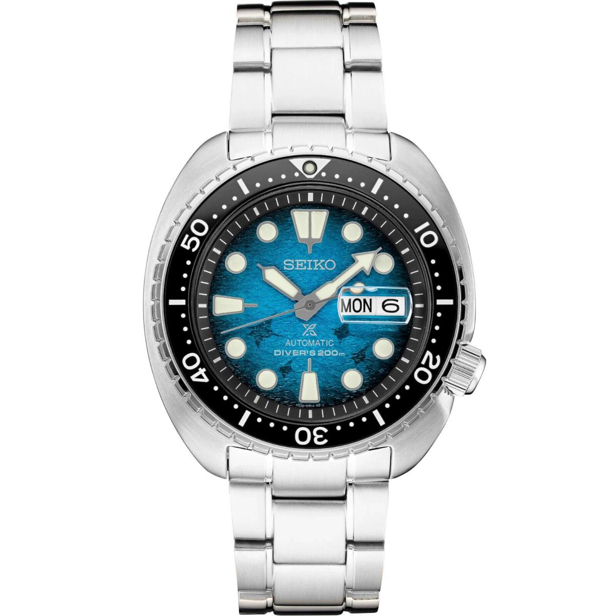Seiko Prospex Turtle Manta Ray Dial Divers Steel Bracelet Men`s Watch SRPE39 - Dial: Blue, Band: Silver