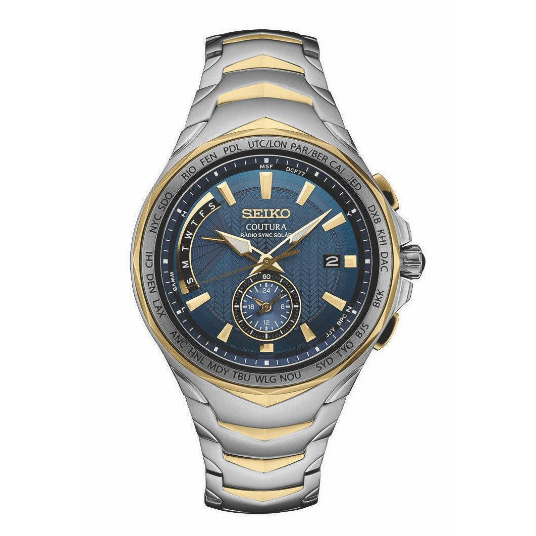 Seiko Men`s Coutura Radio Sync Solar Watch in Two-tone Silver Gold Watch SSG020 - Gold Dial, Gold/Silver Band