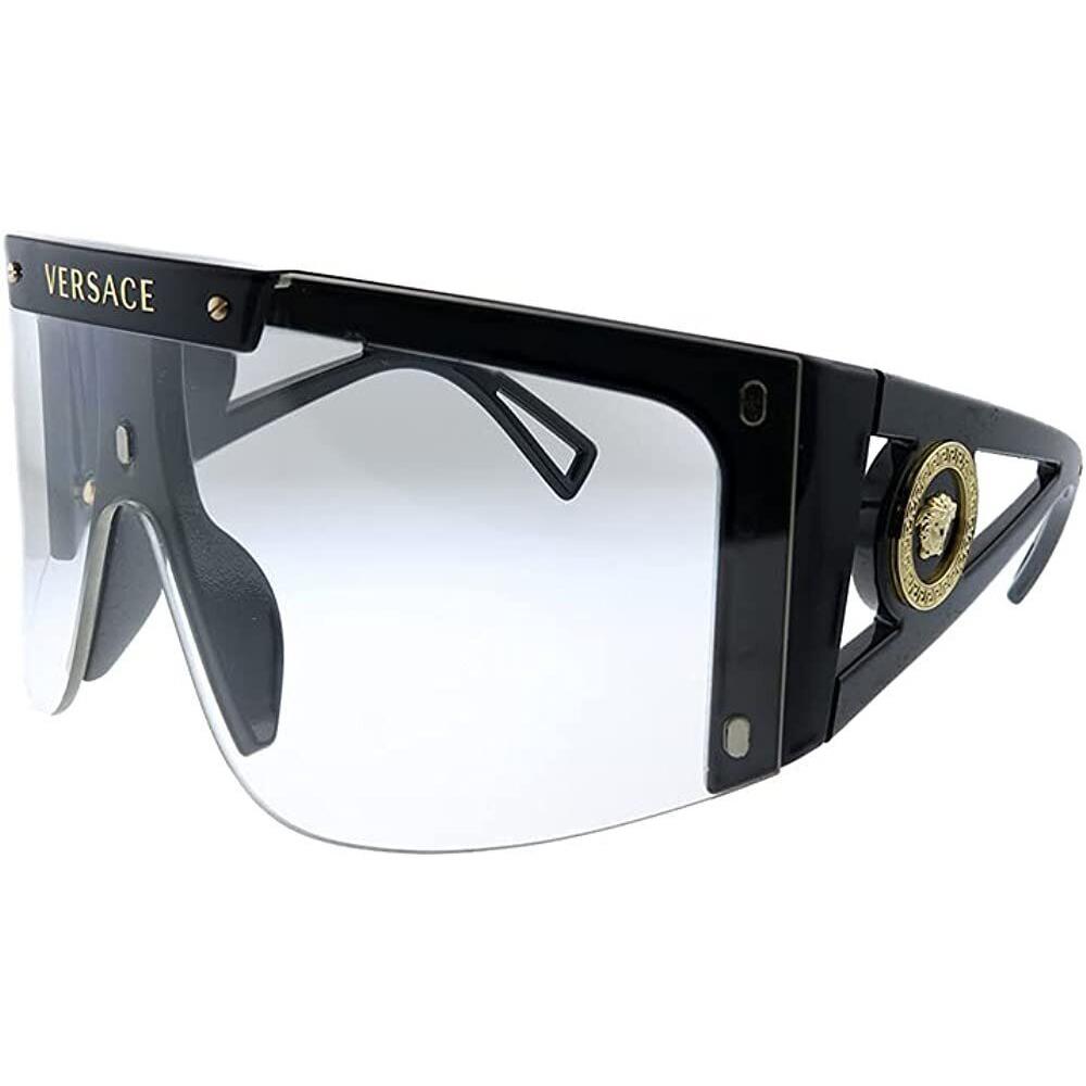 Versace VE 4393 GB1/1W Black Plastic Shield Sunglasses Purple or Grey Clip