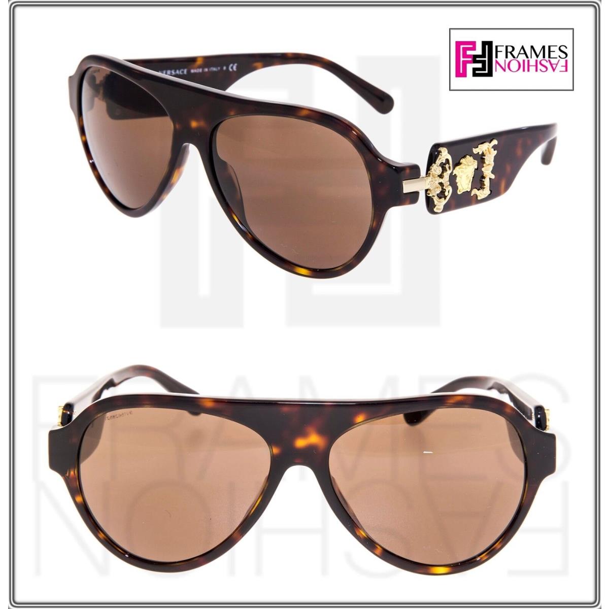 Versace Rock Icon Medusa 4323 Brown Tortoise Mirrored VE4323 Aviator Sunglasses - 108/73, Frame: Tortoise, Lens: Brown