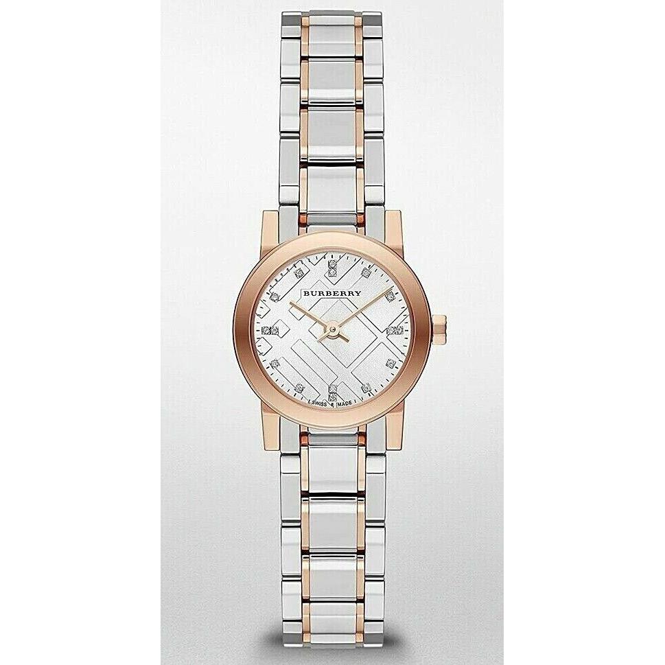 Burberry BU9214 Heritage Two Tone 25 mm Women`s Watch - Gray Dial, Multicolor Band, Gold Bezel