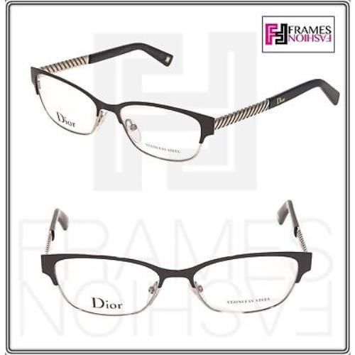 Christian Dior CD3769 Black Brown Silver Chain Metal Square 52mm Eyeglasses