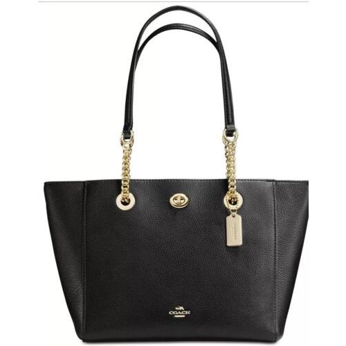 Coach 57107 Turnlock Gold Chain Tote 27 in Polished Pebble Leather ...