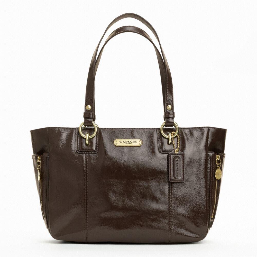 Coach Mahogany Gallery Patent Leather Zipper Tote Handbag Purse F20431