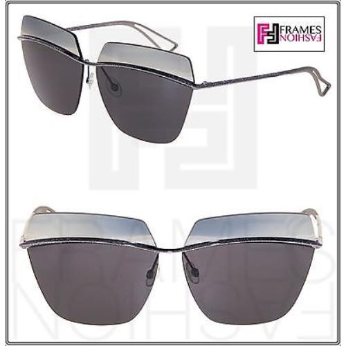 Christian Dior Metallic Grey Gunmetal Silver Mirrored Metal Oversized Sunglasses