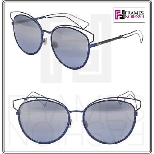 Christian Dior Sideral 2 Navy Blue Silver Mirrored Metal Oversized Sunglasses - Frame: Navy Blue Black, Lens: Blue Silver
