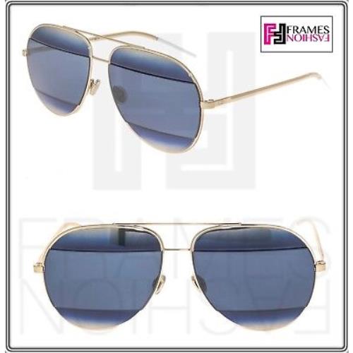 Christian Dior Split 1 Gold Blue Metal Aviator Sunglasses Diorsplit Unisex - 2JYKU, Frame: Gold, Lens: Blue