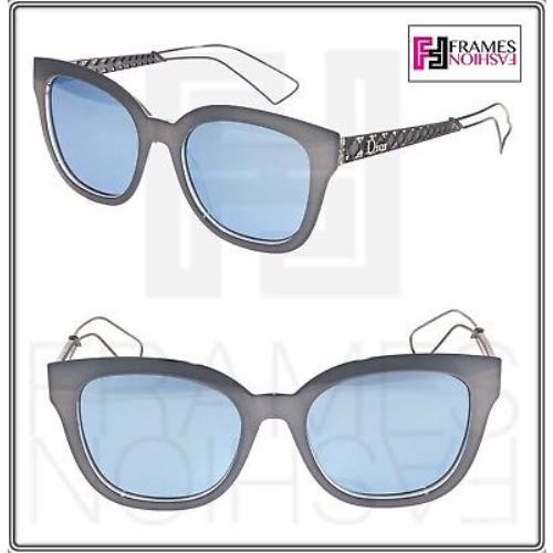 Christian Dior Diorama 1 Shiny Grey Blue Mirrored Metal Square Sunglasses Women