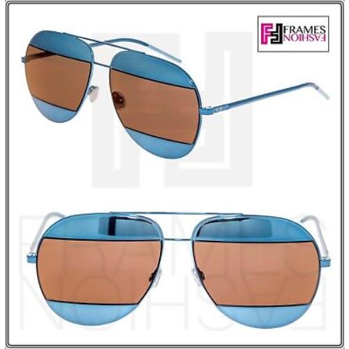 Christian Dior Split 1 Shiny Blue Brown Smoke Metal Aviator Sunglasses Diorsplit