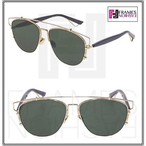 Christian Dior Technologic Gold Navy Blue Green Flat Mirrored Sunglasses Unisex