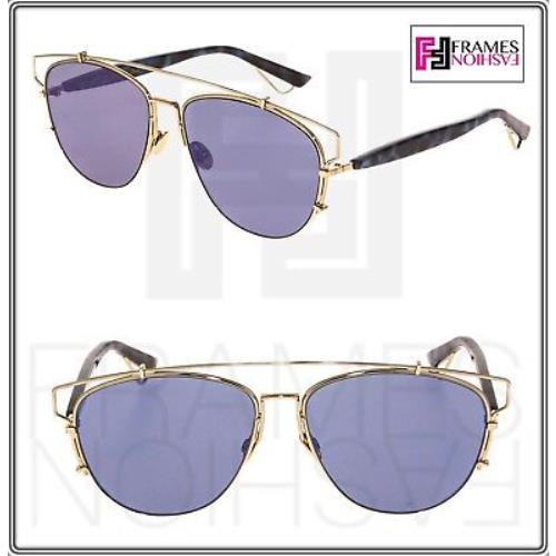 Christian Dior Technologic Gold Spotted Blue Lilac Flat Mirrored Sunglass Unisex