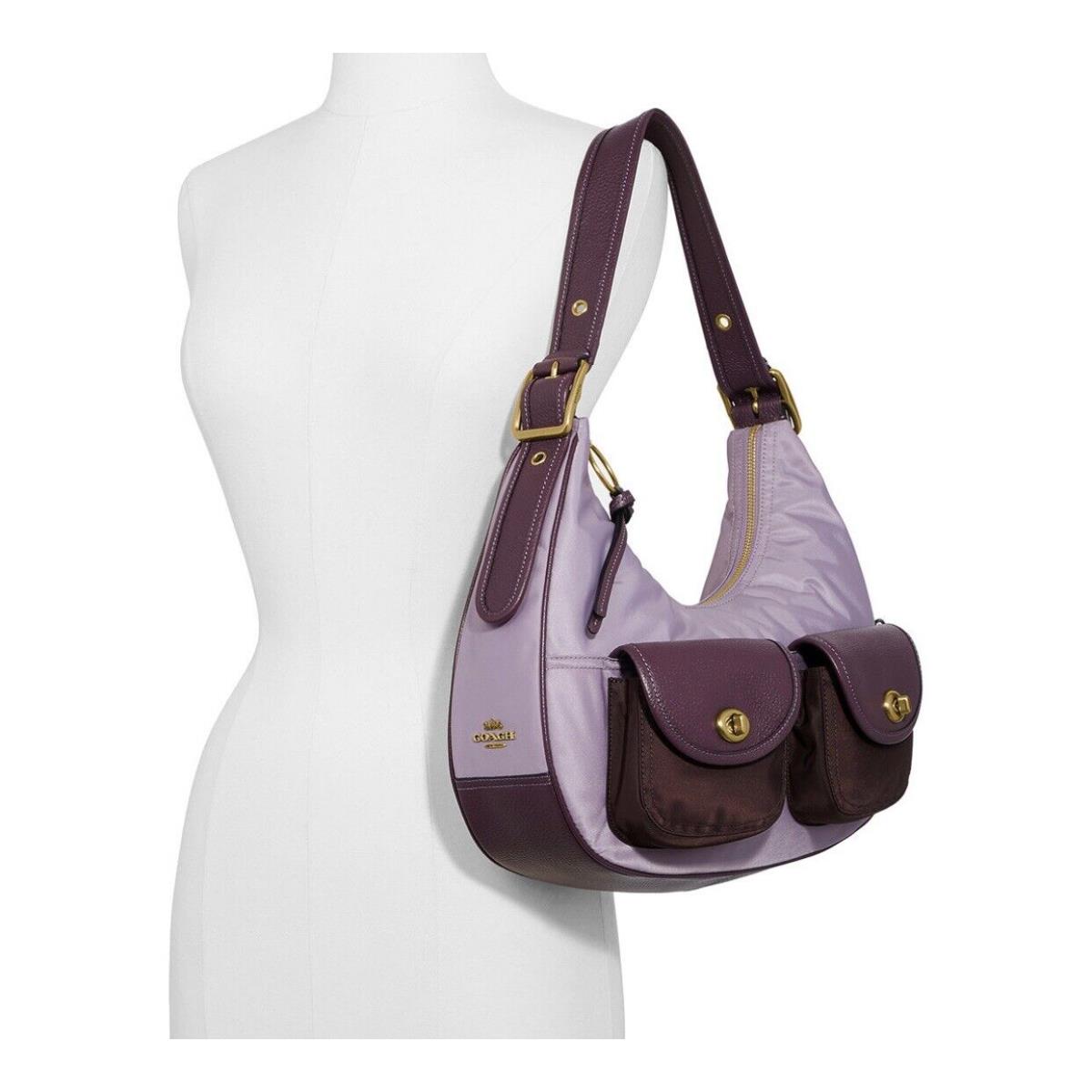 Coach 3138 Shoulder Bag Nylon Cargo Hobo Handbag Lilac Purple Gold Hardware