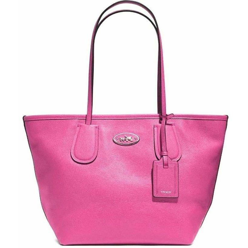 Coach Cross Grain Taxi Fuchsia Pink Leather Zip Top Tote Bag Purse F33915