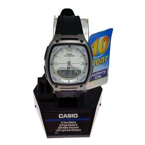 Casio AW81 7A Men`s Ana-digi Watch World Time 10 Year Battery 30 Data Bank - Dial: White, Band: Black