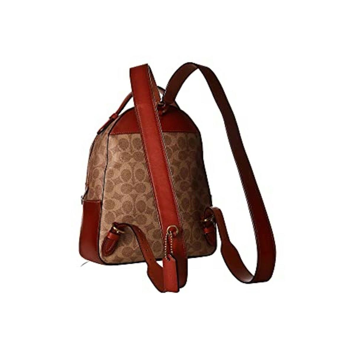 Coach Womens Carrie Signature Canvas Backpack Bag Handbag Beige Red 23