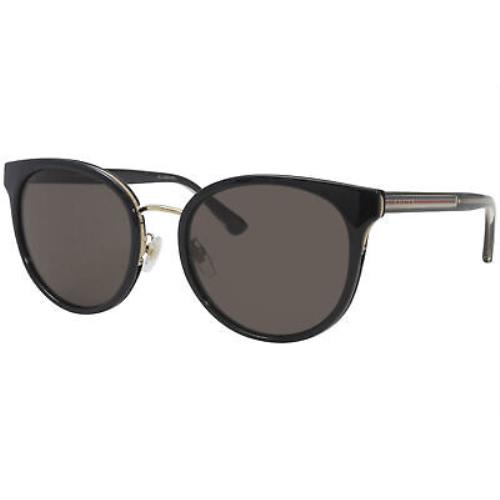 Gucci GG0850SK 002 Sunglasses Women`s Black-gold/grey Lens Fashion Cat Eye 56mm
