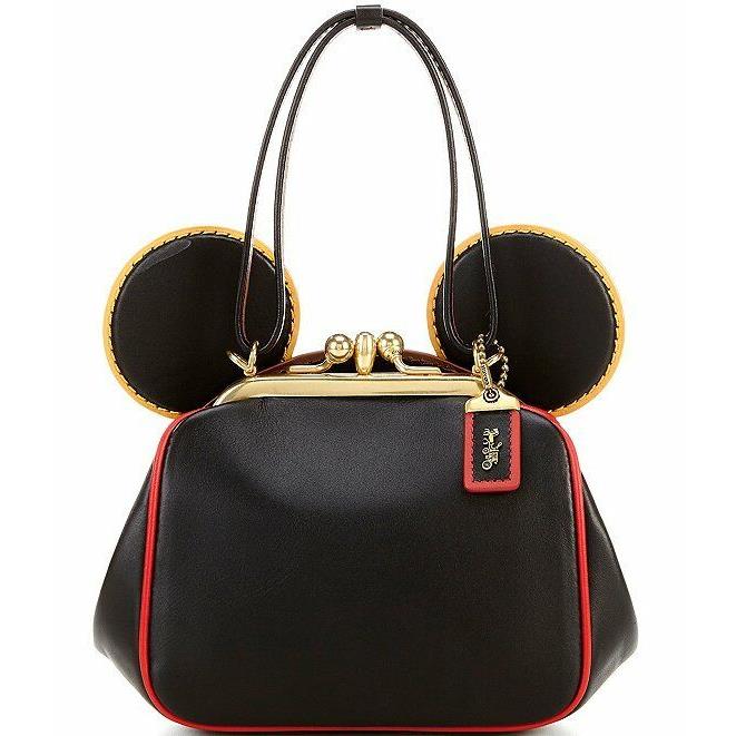 Coach Keith X Haring Disney Mickey Mouse Red Black Kiss Lock Leather Bag