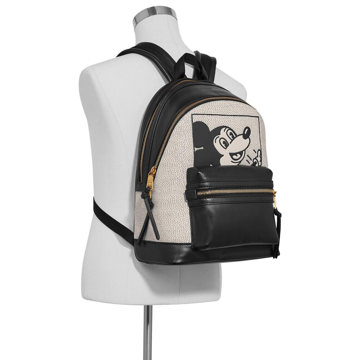 Coach Keith X Haring Disney Mickey Mouse Black Academy Backpack Leather Bag
