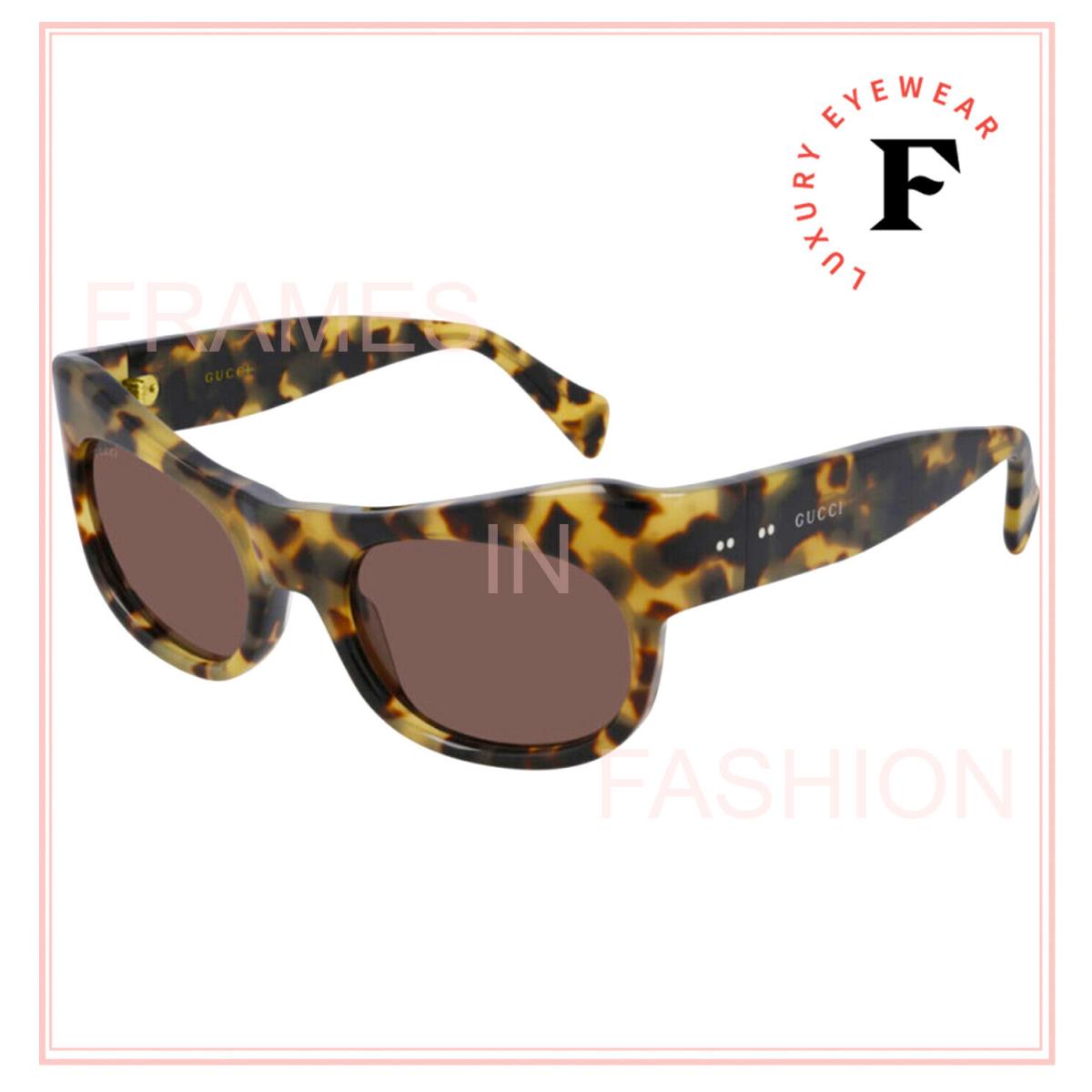 Gucci 0870 Havana Brown Rectangular Runway Unisex Gg0870s 003 Fashion Sunglasses