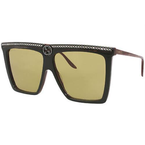 Gucci GG0733S 005 Sunglasses Green-brown Horn/green Lenses Fashion Square 62mm