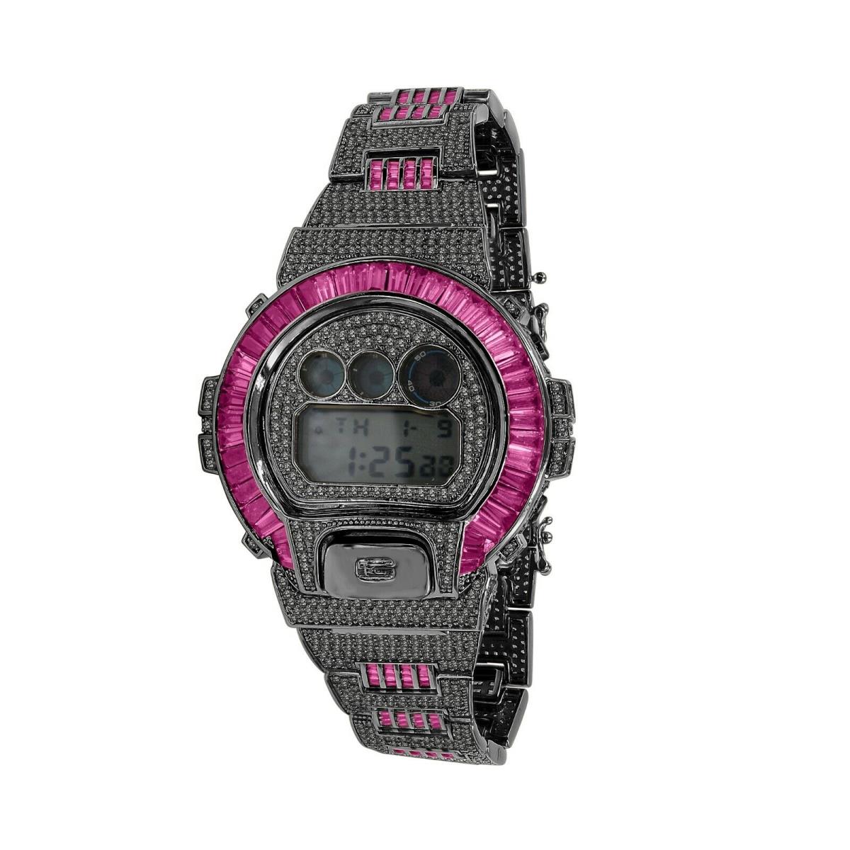 Icy Baguette Pink Tourmaline Black Gold Casio G-shock DW-6900 Watch