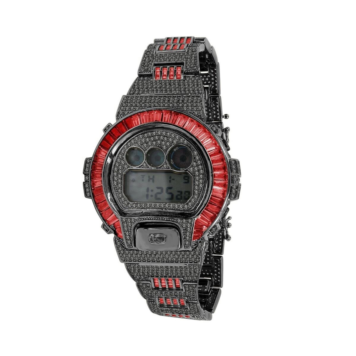 Icy Baguette Red Ruby Black Gold Casio G-shock DW-6900 Watch