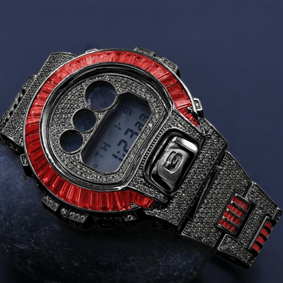 Icy Baguette Red Ruby Black Gold Casio G-shock DW-6900 Watch