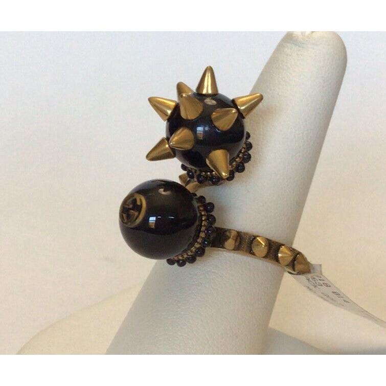 Gucci Gold Tone Metal Resin Spiked Ball Ring Size 8