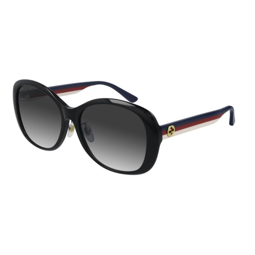 Gucci GG0849SK 002 Grey/black Blue Gradient Round Women`s Sunglasses