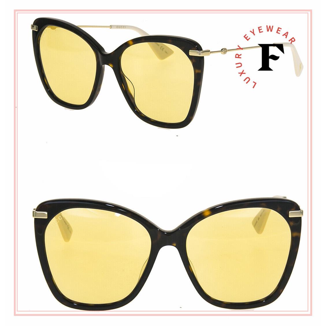 Gucci 0510 Gold Havana Yellow Oversized Retro Sunglasses GG0510S Logo - 006, Frame: Gold, Lens: Yellow