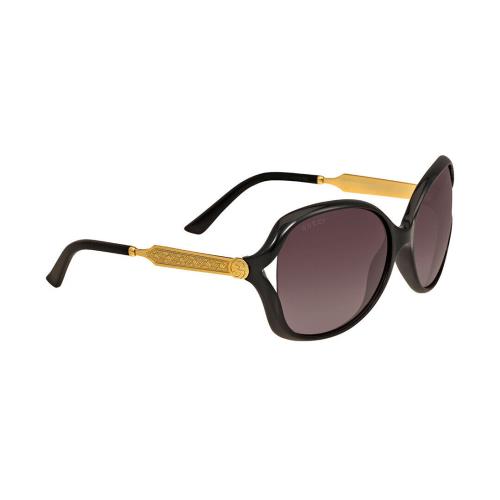 Gucci GG0076S Women Oval Designer Sunglasses Gloss Black Gold/grey Gradient 60mm