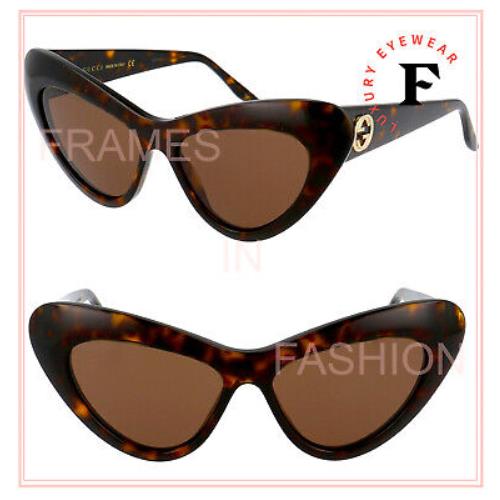 Gucci 0895 Havana Brown Cat Eye Runway Gg0895s 002 Fashion Chunky Sunglasses