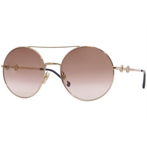 Gucci GG0878S 003 Sunglasses Women`s Gold/brown Gradient Lens Fashion Round 59mm
