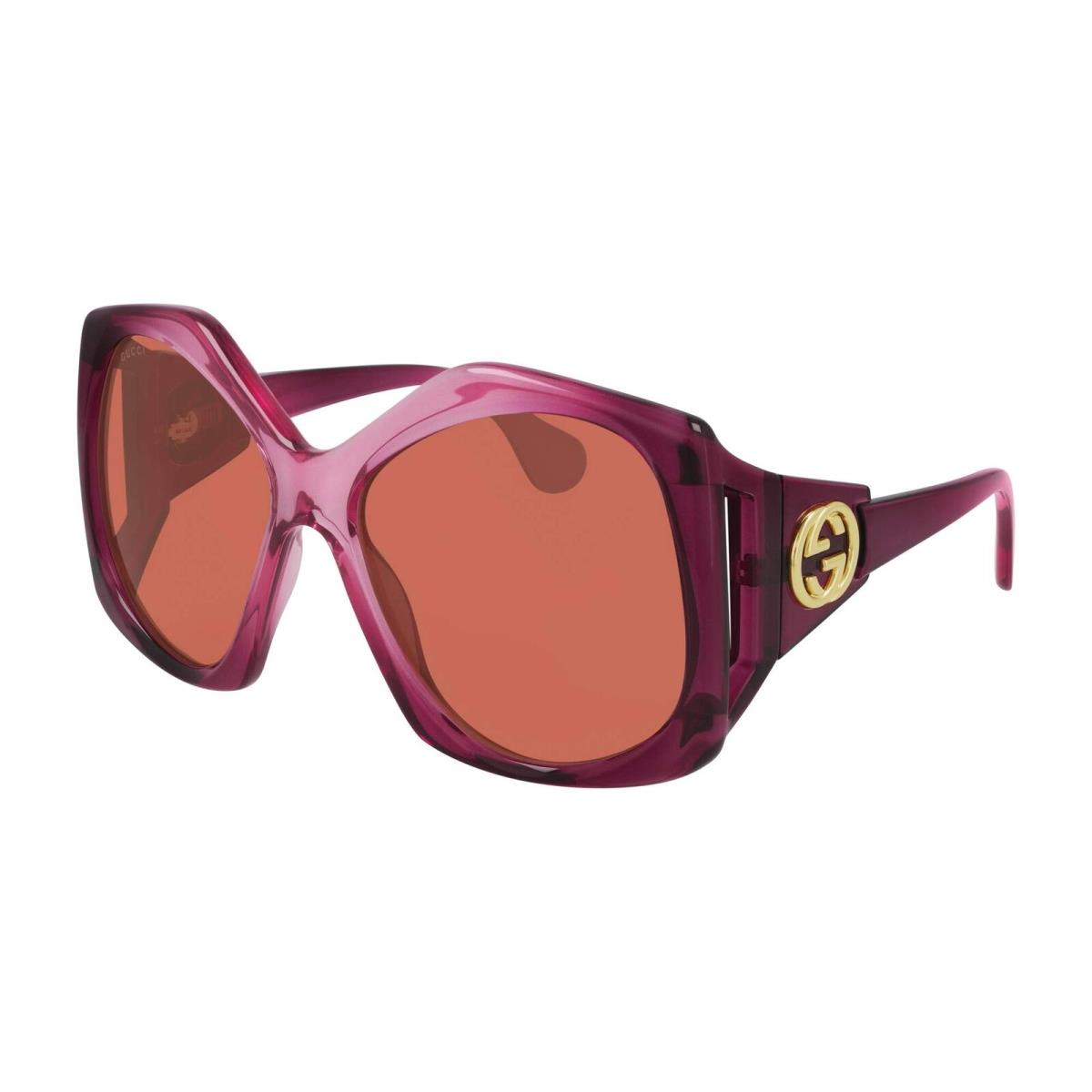 Gucci GG0875S-003-62 mm Oversized Geometric Sunglasses Burgundy/nude Pink/orange