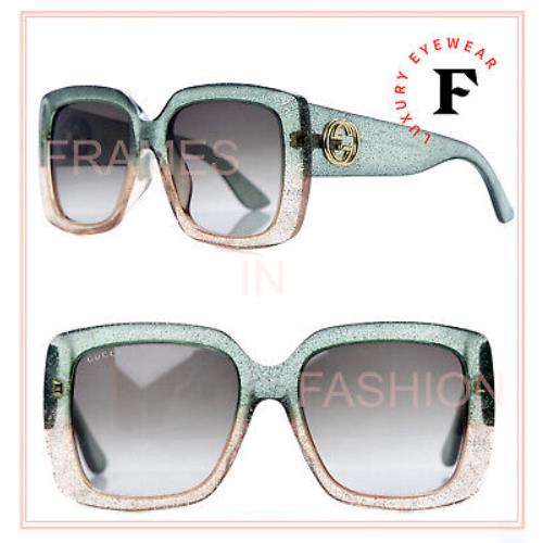 Gucci Glitter GG3837S Rectangular Crystal Green Glam Sunglasses 3837 - RMQ5M , Green Frame, Grey Lens