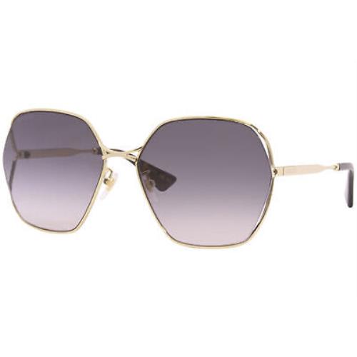 Gucci GG0818SA 001 Sunglasses Women`s Gold-havana/grey Gradient Lens Square 63mm - Frame: Gold, Lens: Gray
