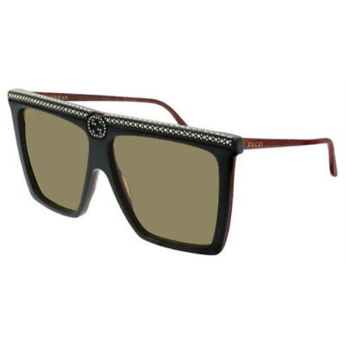 Gucci GG 0733S 005 Dark Green Brown Square Sunglasses Italy