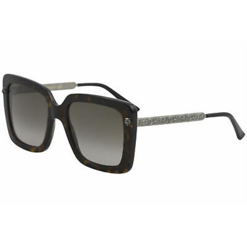 Gucci Women`s GG0216S GG/0216/S 002 Havana/silver Fashion Square Sunglasses 53mm - Brown Frame, Brown Lens