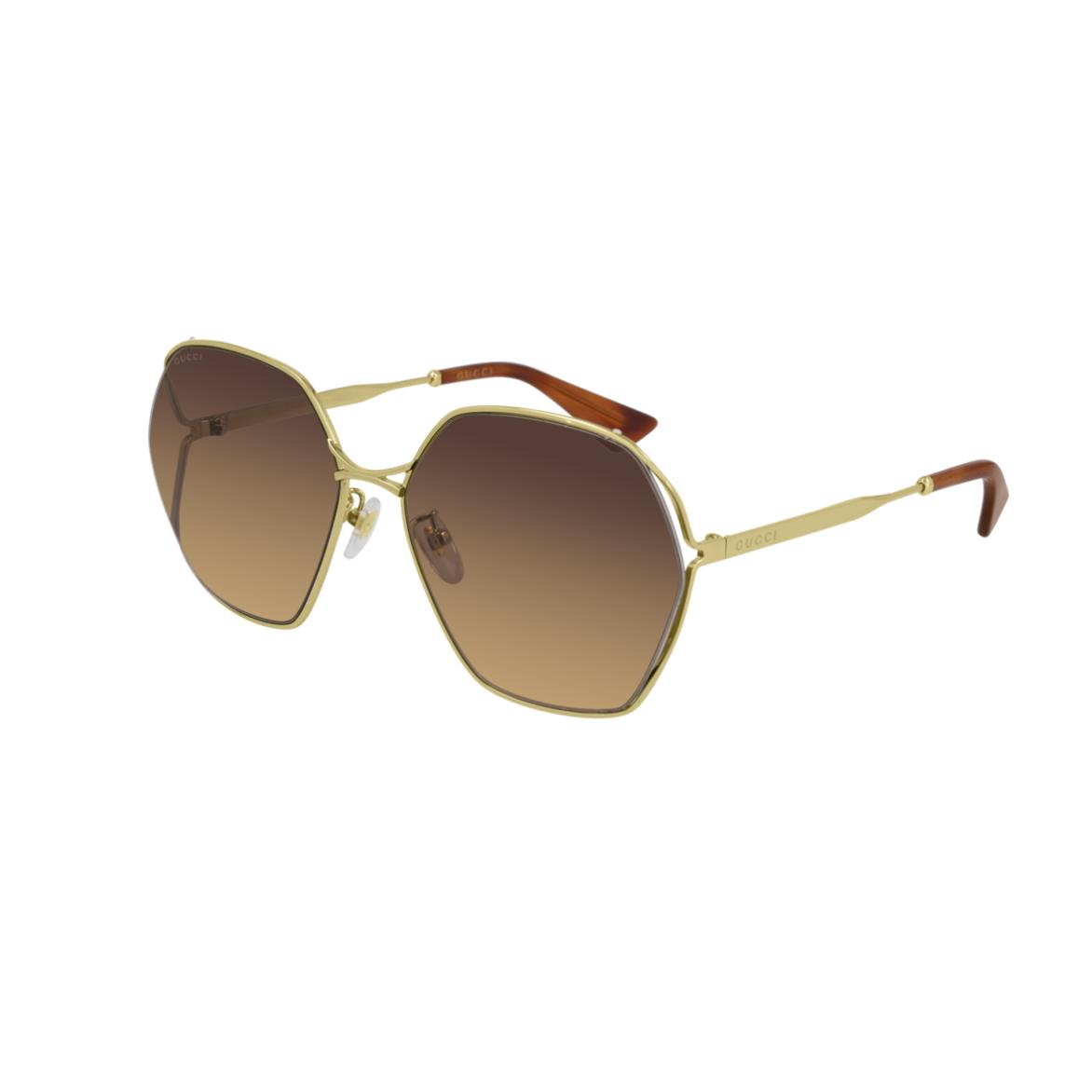 Gucci GG 0818SA 002 Gold/brown Oversized Square Women`s Sunglasses