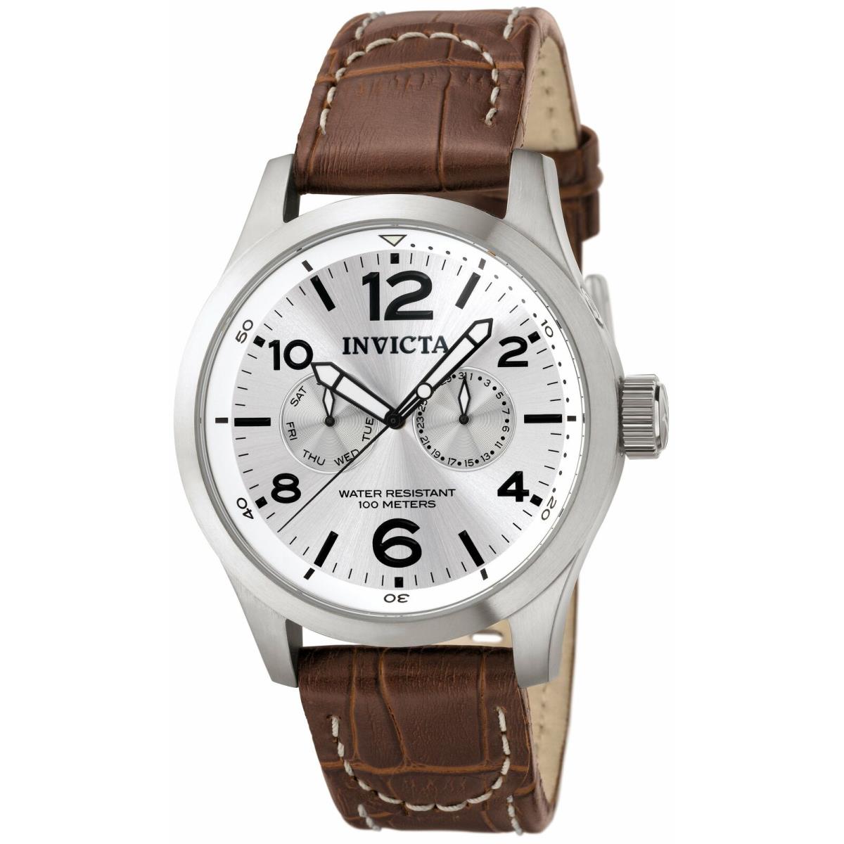 Invicta 0765 Men`s I-force Brown Leather Strap Silver Dial Watch