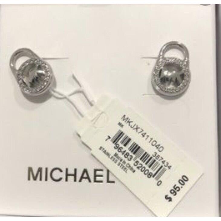 Michael Kors Silver Tone Lock Pave Earrings JB-1